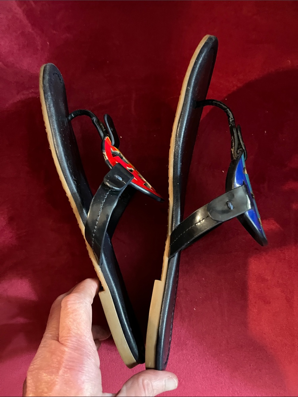 Tory Burch Black Sandals with Rainbow Logo Accents - Picture 4 of 6